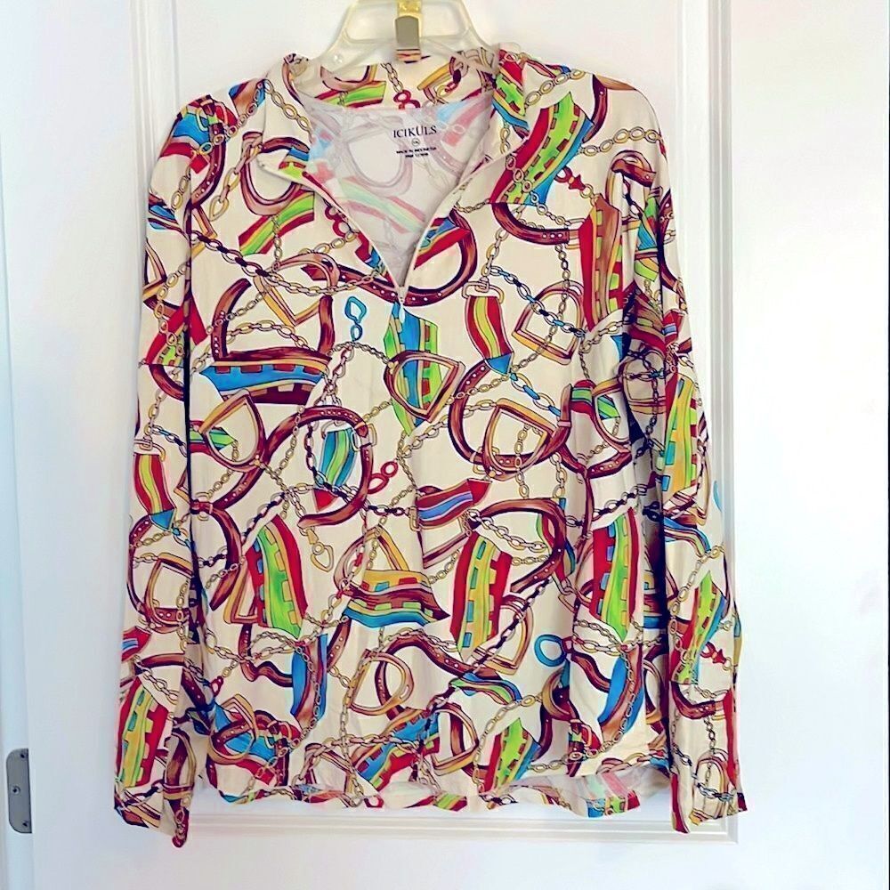 ICIKULS 1/4 Zip Popover Equestrian  Horse Tack Pattern with Mesh Sleeves
